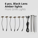 6-piece black lens amber grille light kit with wiring harness and ties for fuller front grille coverage.