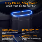 Smart LED car trash bin with touch light, Type-C charging, odor-control lid, and large-capacity interior for daily drives.
