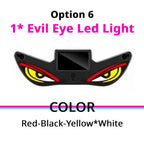 Solar Devil Eyes light option with red, black, yellow, and white details for dramatic rear glass styling.