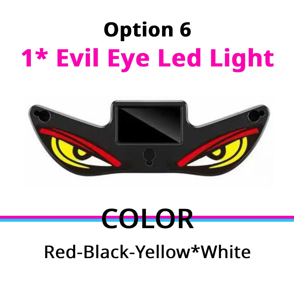 Solar Devil Eyes light option with red, black, yellow, and white details for dramatic rear glass styling.