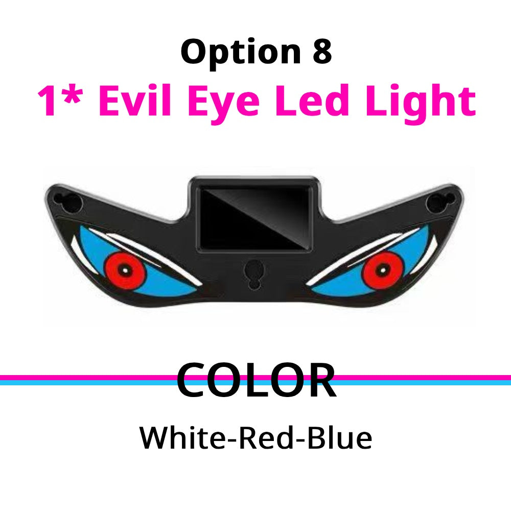 Solar Devil Eyes light option with white, red, and blue accents for a cooler custom windshield display.