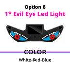 Solar Devil Eyes light option with white, red, and blue accents for a cooler custom windshield display.