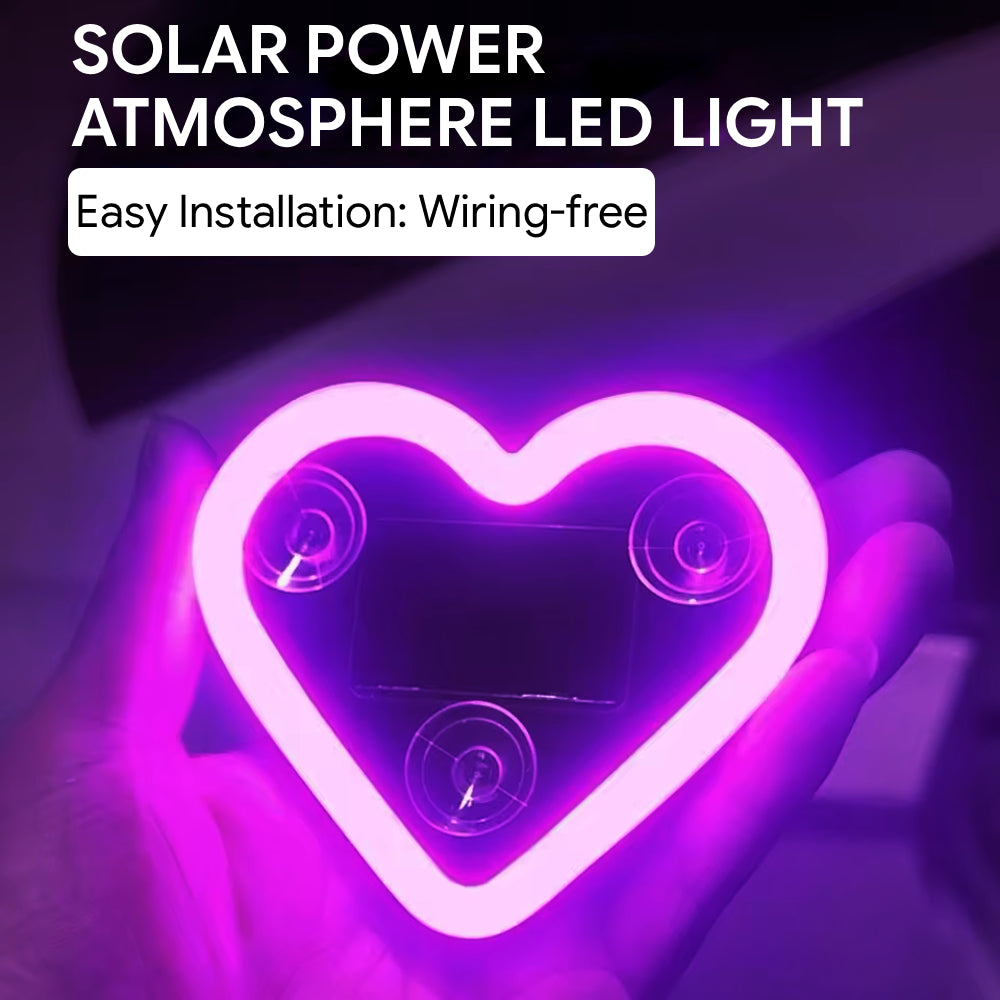 Solar power heart atmosphere LED light installs without wiring for a soft glowing window accent.