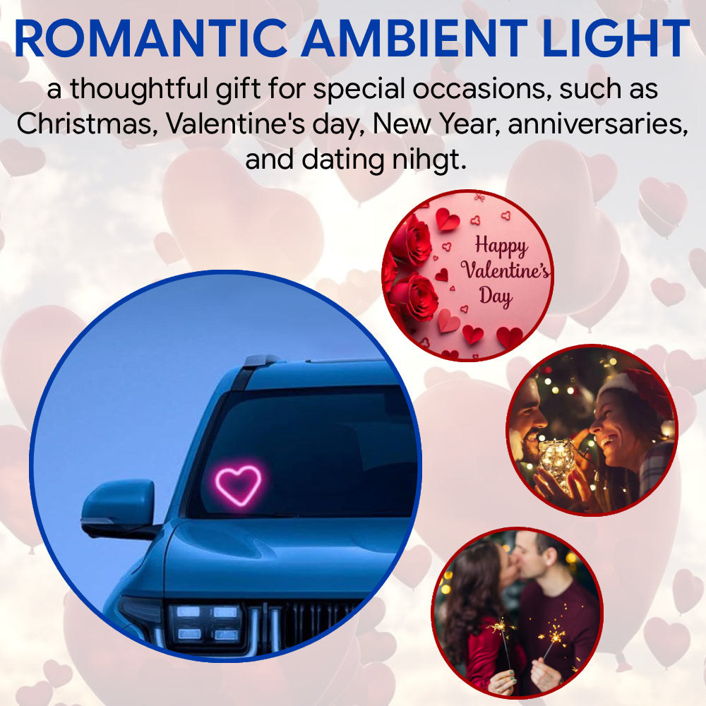 Solar heart LED decor light creates a romantic ambient glow for Christmas, Valentine, anniversaries, and date-night cars.
