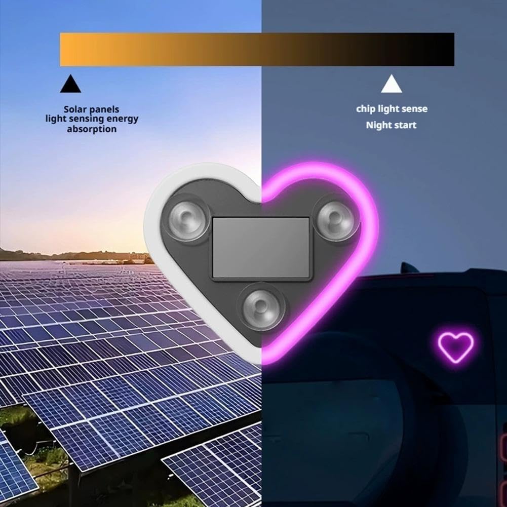 Solar heart window light charges from sunlight and glows at night for car glass or small decorative setups.