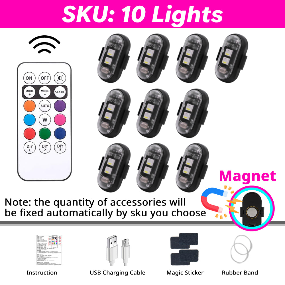 10-piece magnetic RGB light set with remote control for full-room, vehicle, or multi-zone accent lighting.