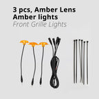 3-piece amber lens grille light kit with oval marker lights and wiring accessories for truck or SUV front styling.