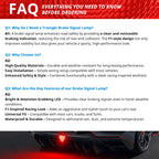 FAQ guide for triangle brake signal lights covering color choice, wiring, waterproof use, and compatible vehicles.