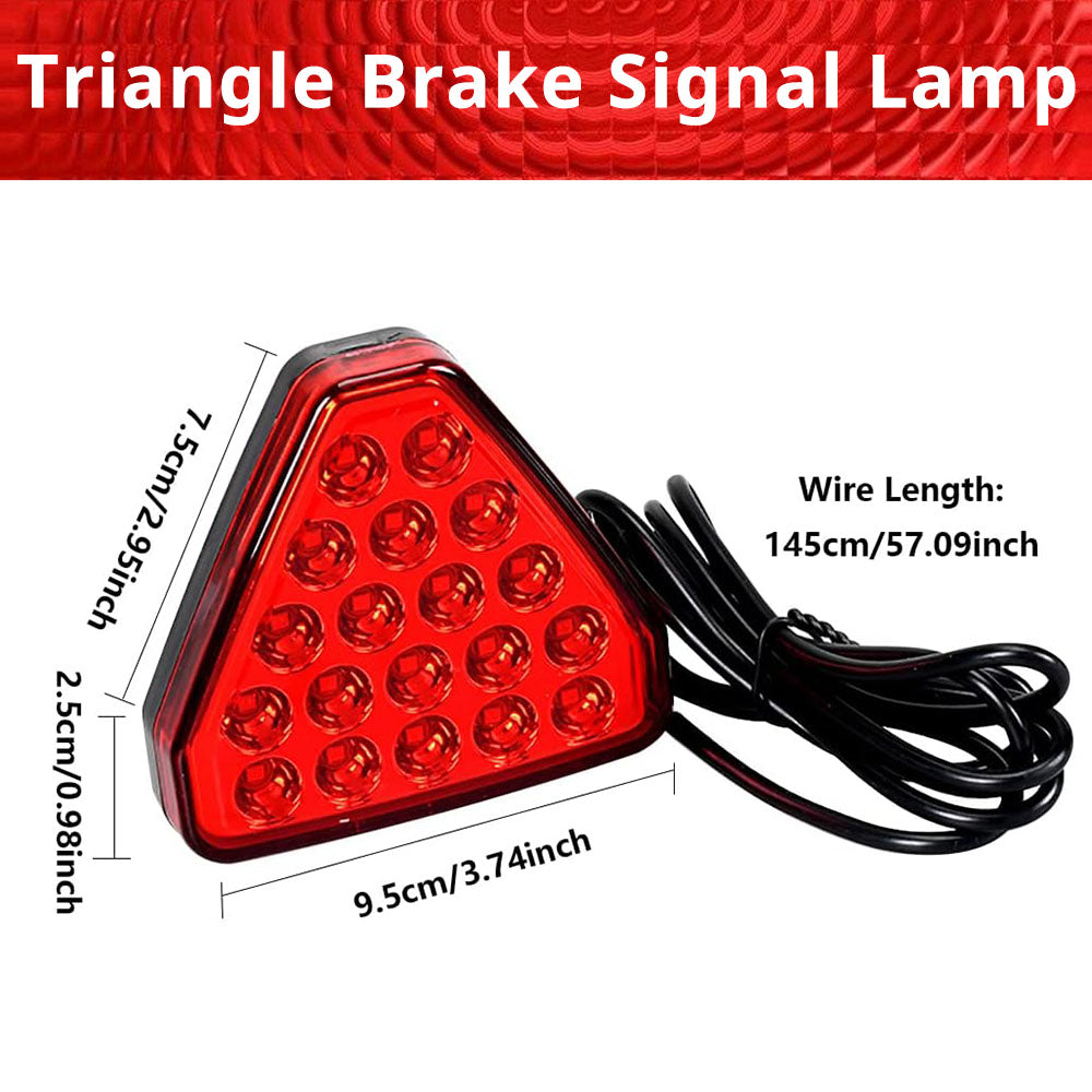 Triangle brake signal lamp with 5.9-inch by 3.1-inch body and 57-inch wire length for DC wiring setup.
