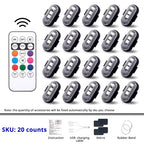 20-piece RGB rechargeable light pack with remote control for full-cabin, trunk, door, and multi-zone accent lighting setups.