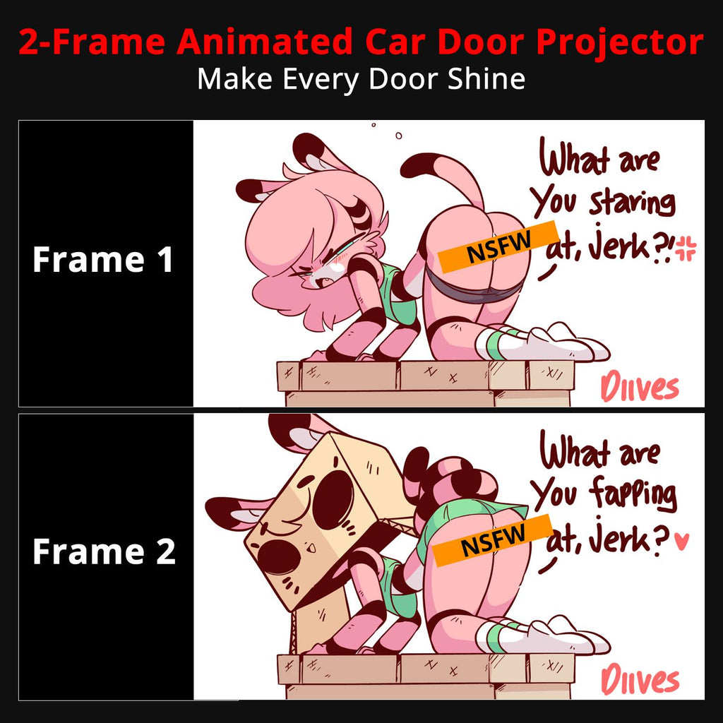 Two-frame animated car door projector artwork changes between designs for a more playful welcome light effect.