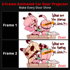 Two-frame animated car door projector artwork changes between designs for a more playful welcome light effect.