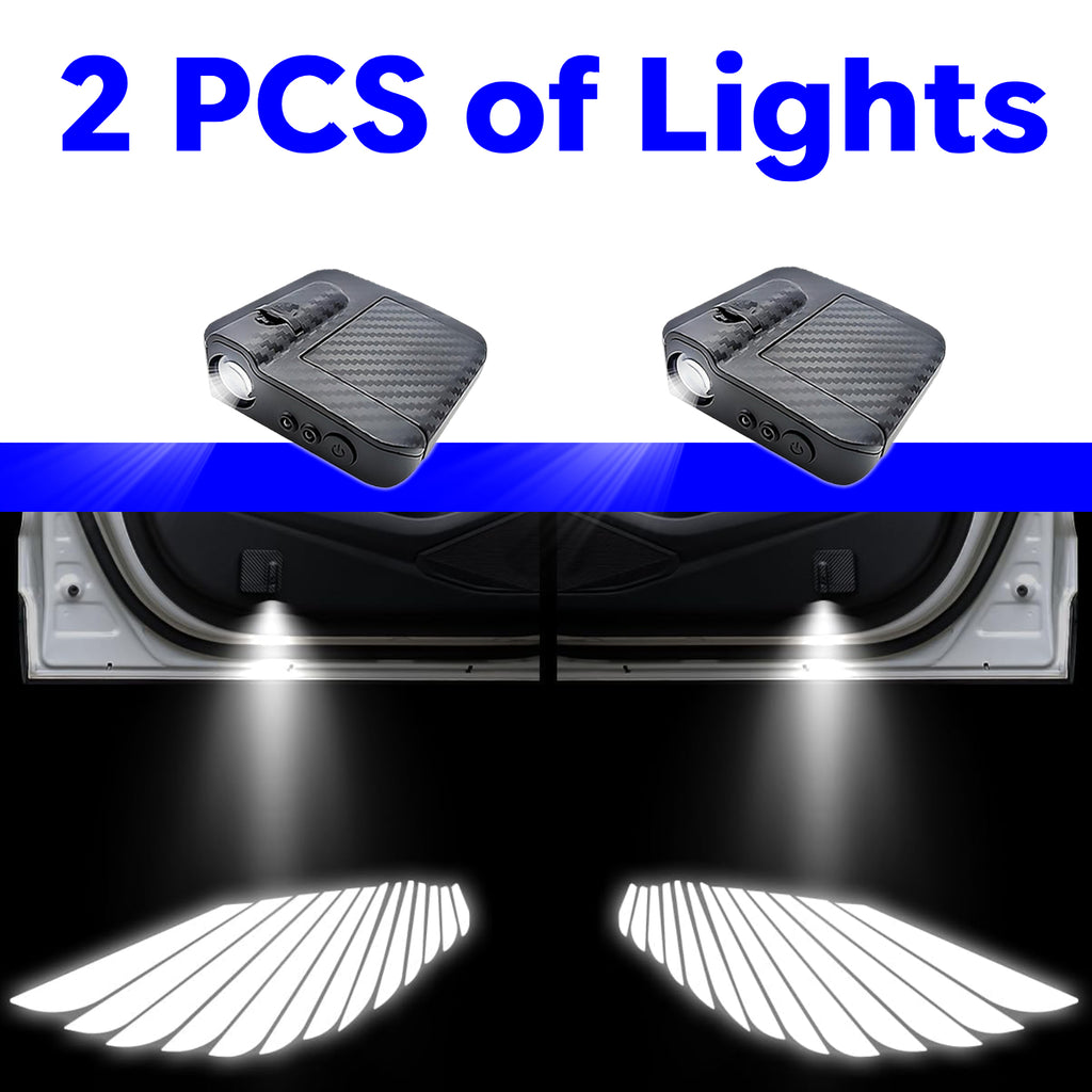 2-piece angel wing car door puddle light set for left and right door welcome projection.