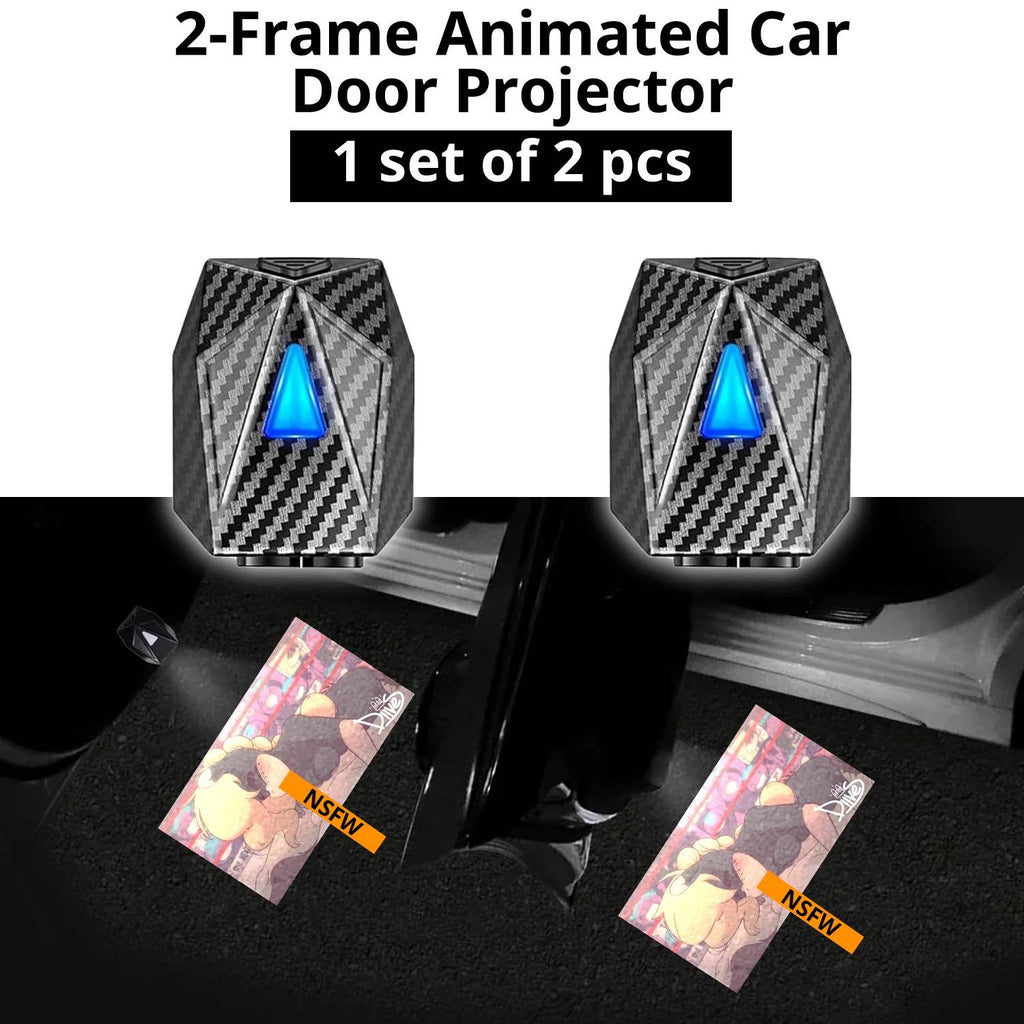 2-piece animated car door projector set with colorful custom artwork for a brighter personalized entry effect.