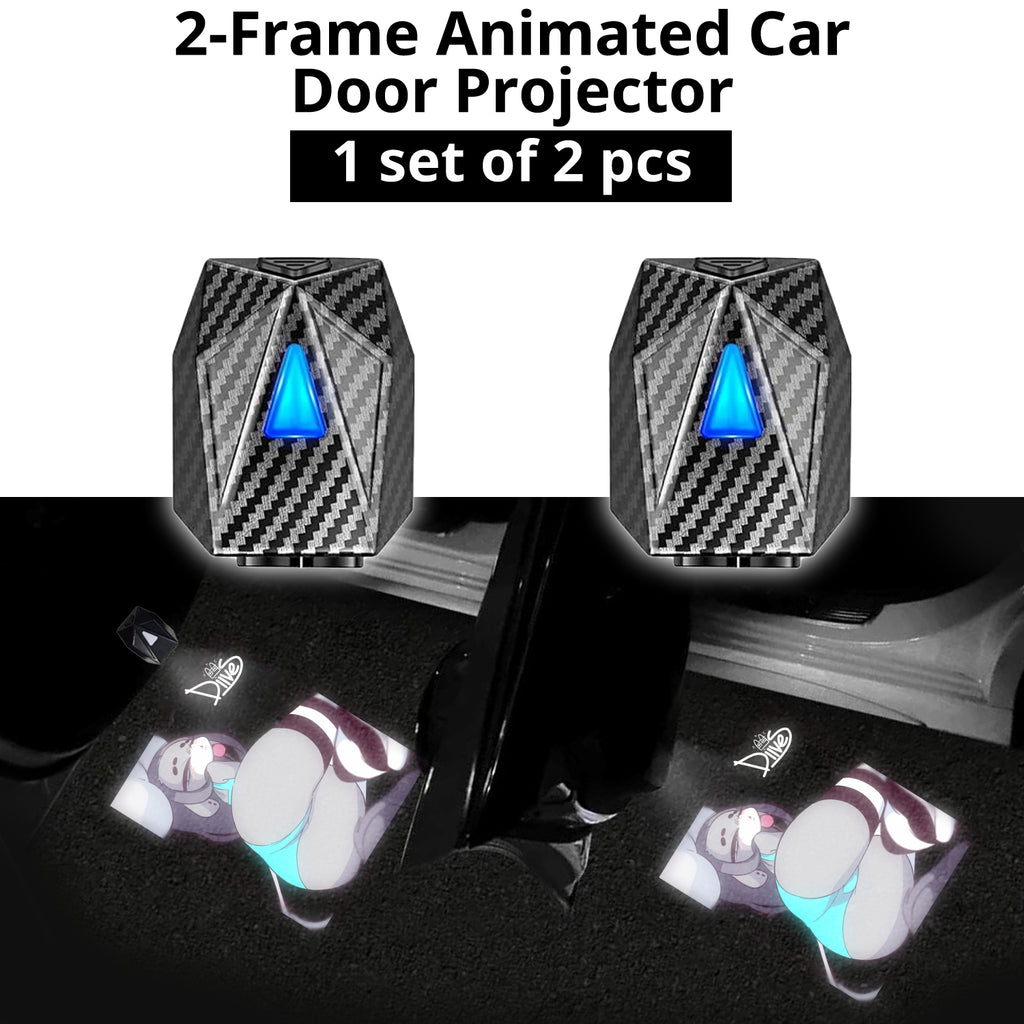 2-piece custom art puddle projector set with rechargeable door lights for personalized night welcome lighting.