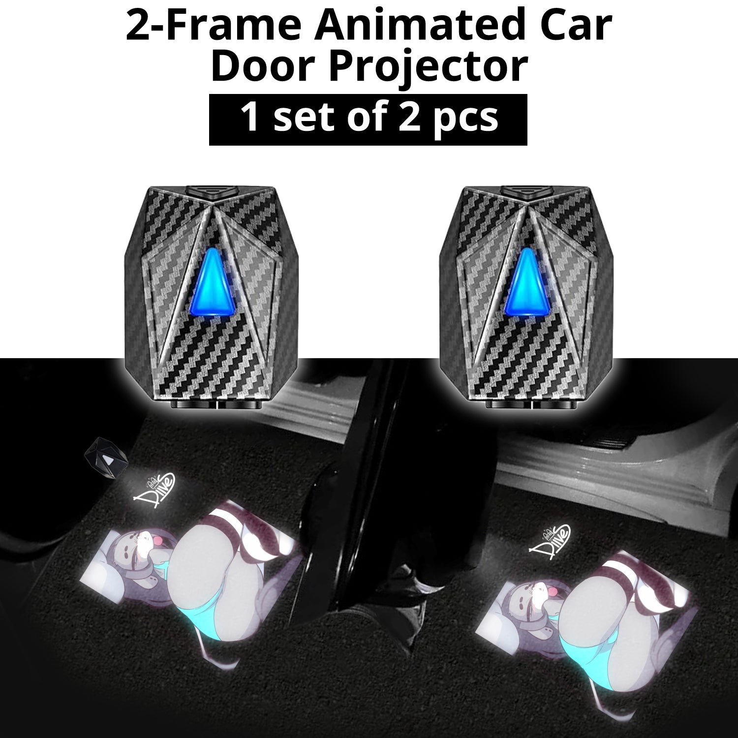 2-piece custom art puddle projector set with rechargeable door lights for personalized night welcome lighting.
