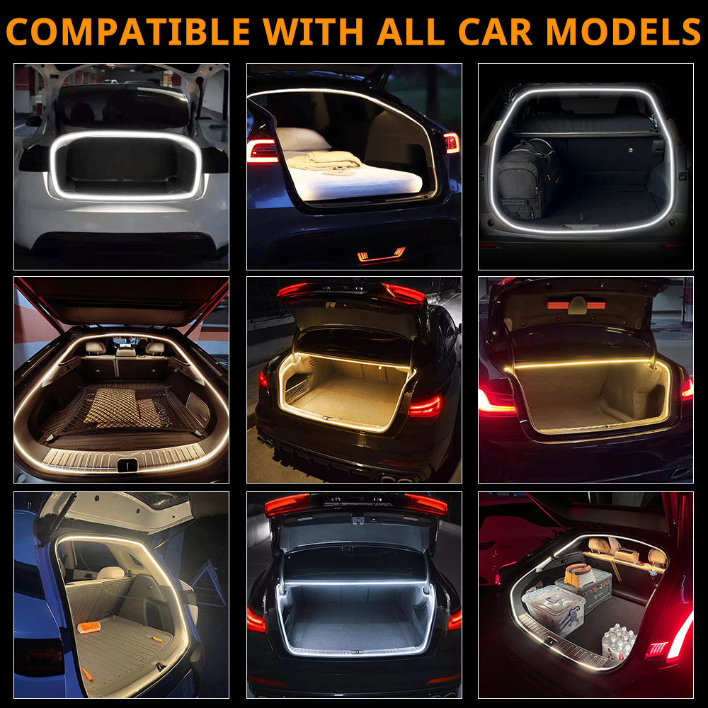 Universal fit trunk LED strip works with many car, SUV, hatchback, and cargo-area lighting layouts.