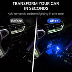 USB LED ambient lamp quickly adds a romantic cabin glow to a dark car interior without permanent installation.
