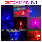 USB LED ambient lamp color scenes add blue, red, pink, and warm accent lighting around car consoles and room corners.