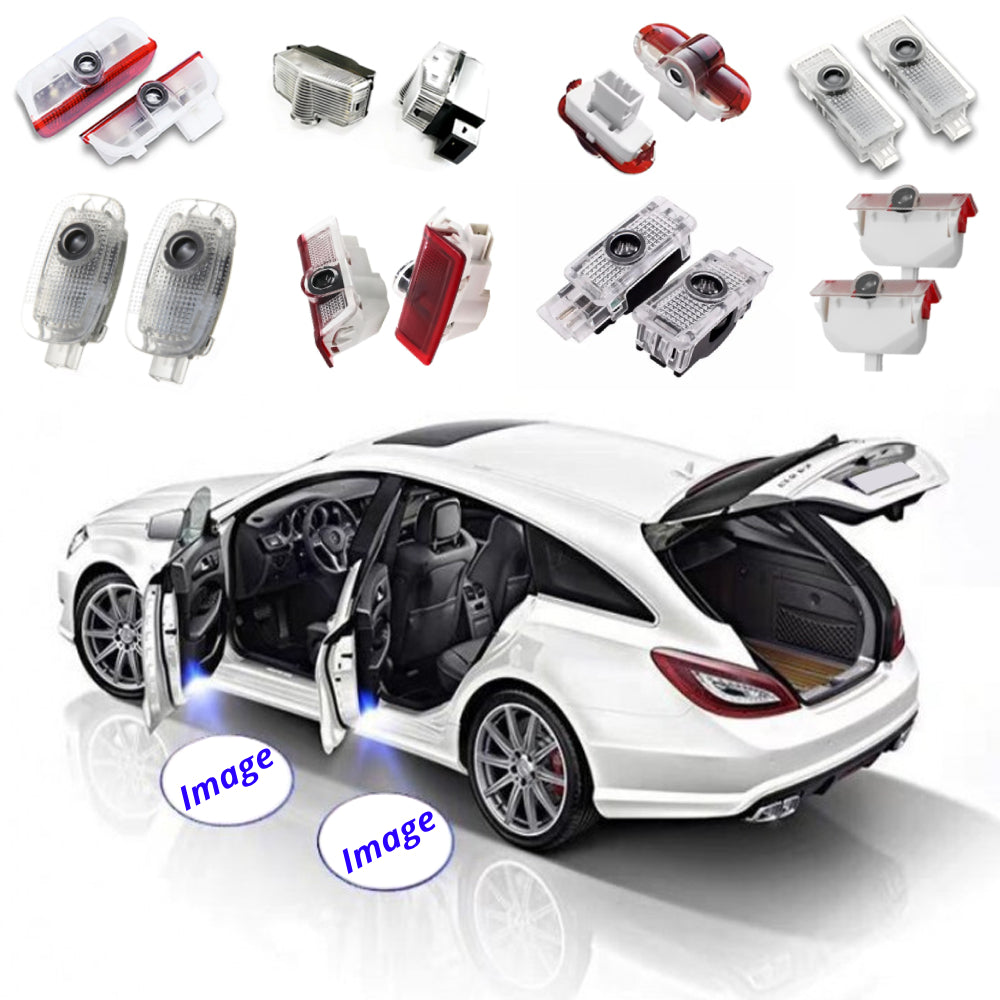 Vehicle-specific puddle logo projector kit with plug-and-play door lighting options for compatible car models.