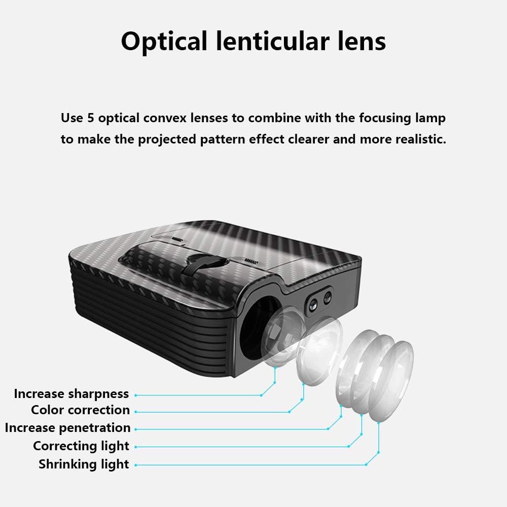Optical lens detail helps the wireless door projector create sharper logo edges and a more focused ground light.