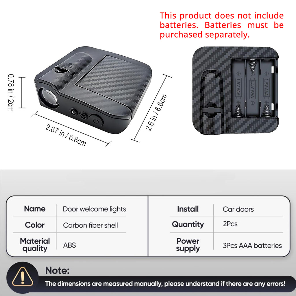 Wireless angel wing puddle light size and fitment detail for checking car door panel space before installation.