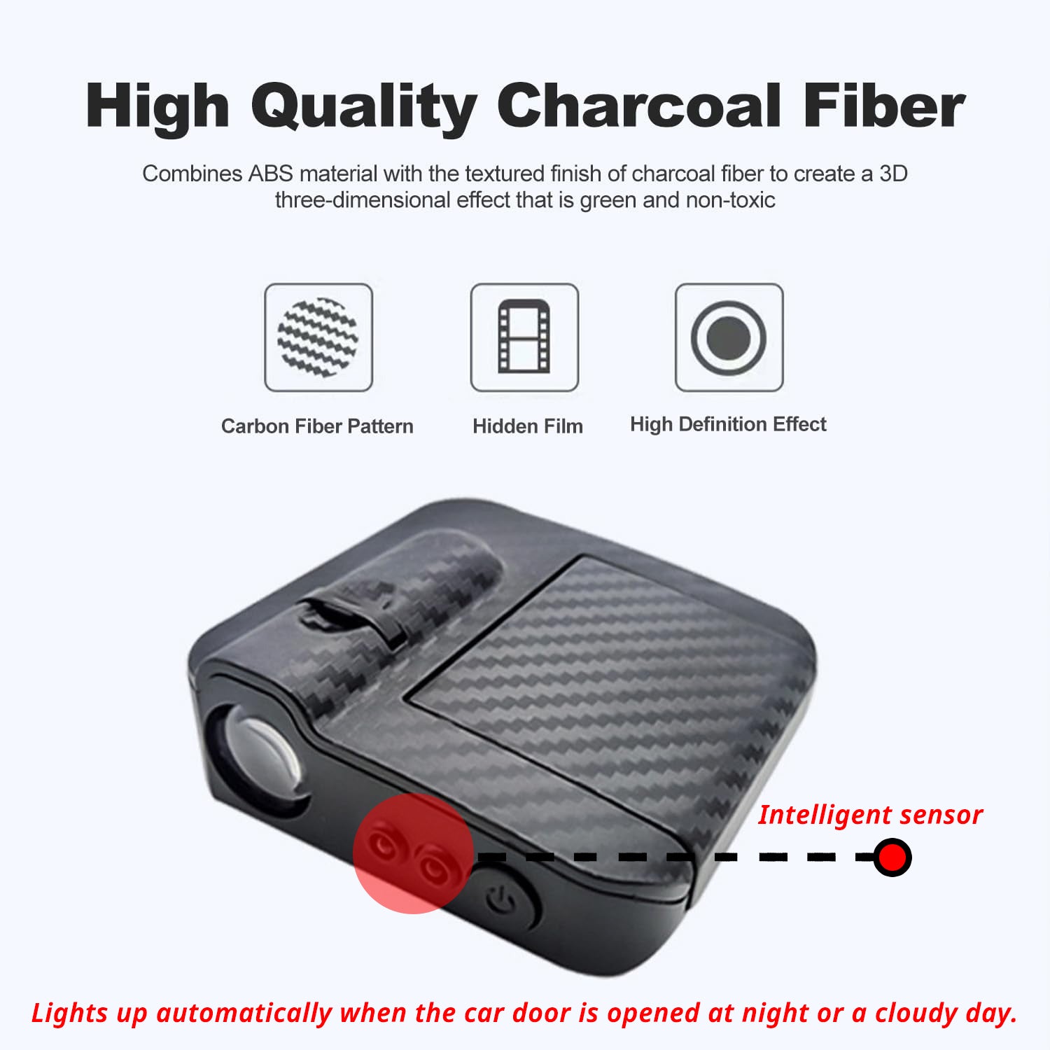 Wireless puddle light with charcoal fiber-style body, motion sensing, and no-drill adhesive mounting design.
