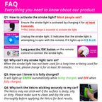 Wireless RGB strobe light FAQ covers first-use activation, charging, pairing, long-press control, and Velcro security.