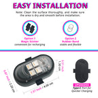 Wireless RGB strobe light size and mounting options with magic sticker and rubber band placement choices.